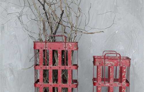 Red Metal Baskets, Set of 2
