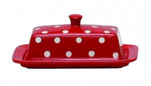Stoneware Butter Dish with Polka Dots red